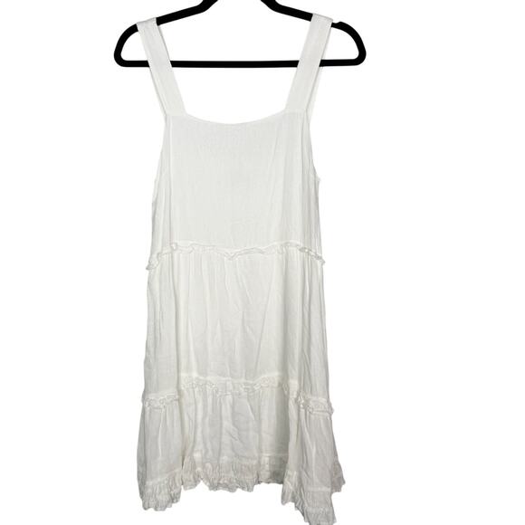 Rails Small S White Sandy Dress Tiered Ruffle Square Neck Linen Blend Mini Flowy - Picture 1 of 12
